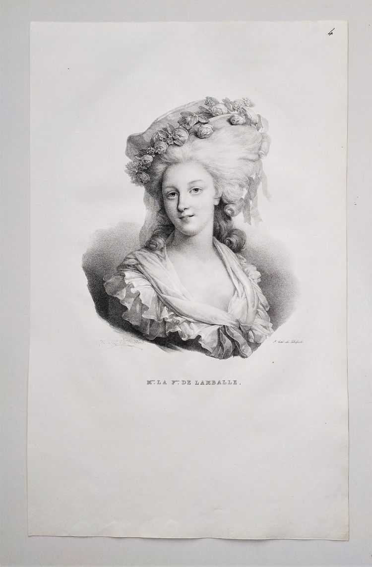 Portrait  Historique Princesse De Lamballe Lithographie Ancienne d'Après Henri Grévedon 19ème