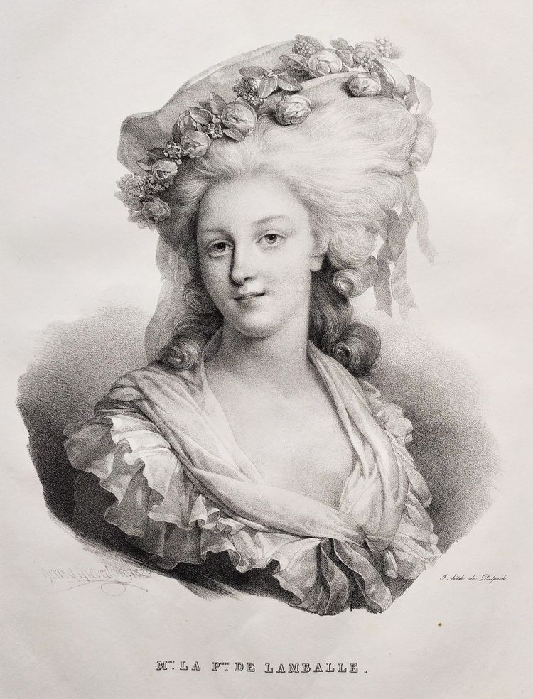 Portrait  Historique Princesse De Lamballe Lithographie Ancienne d'Après Henri Grévedon 19ème