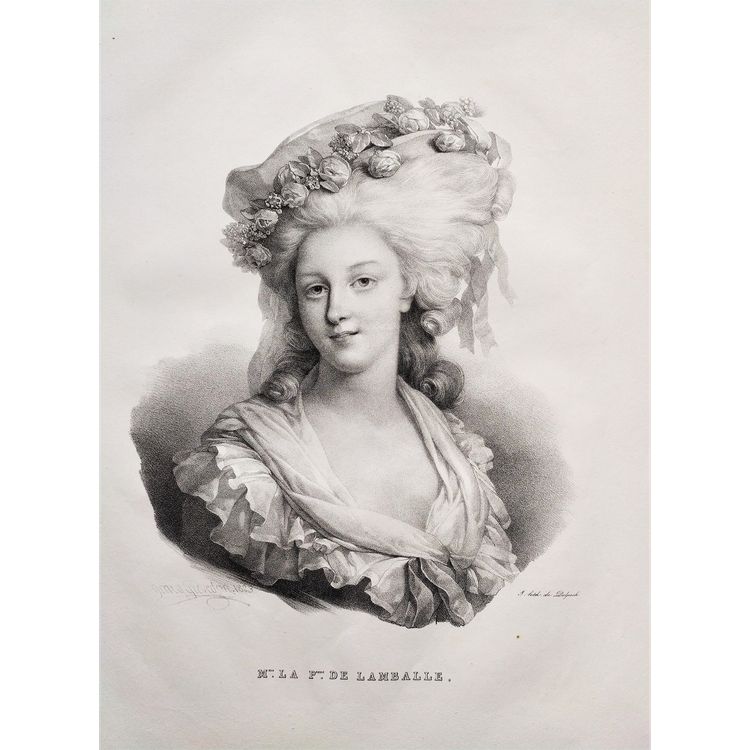 Portrait  Historique Princesse De Lamballe Lithographie Ancienne d'Après Henri Grévedon 19ème