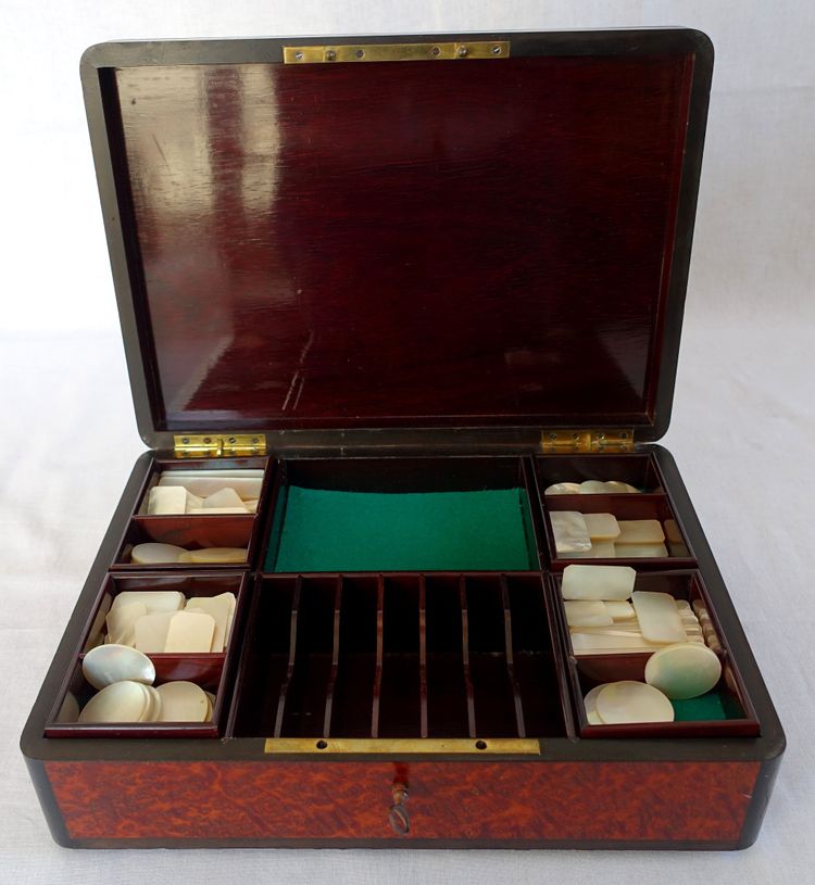 Marquetry music box games box with tokens, Napoleon III period