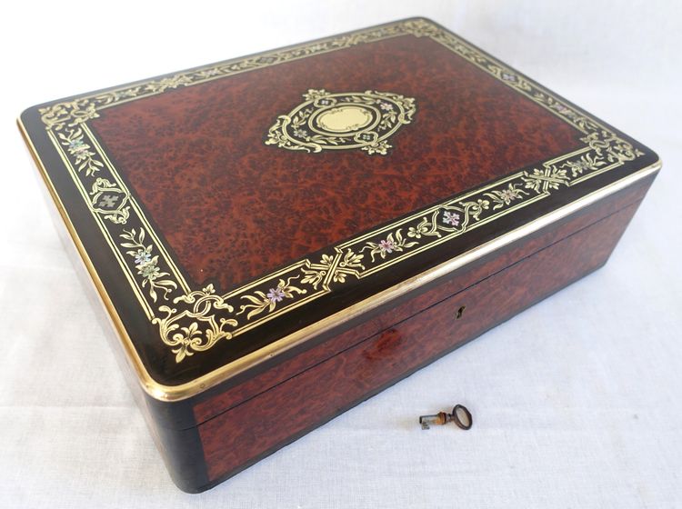Marquetry music box games box with tokens, Napoleon III period