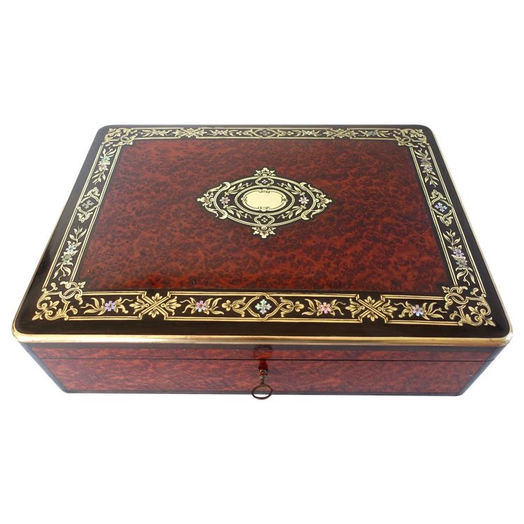 Marquetry music box games box with tokens, Napoleon III period
