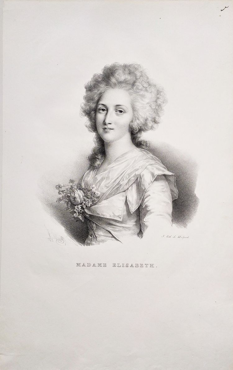 Portrait Historique Madame Elisabeth Lithographie Ancienne Par Henri Grévedon 19ème