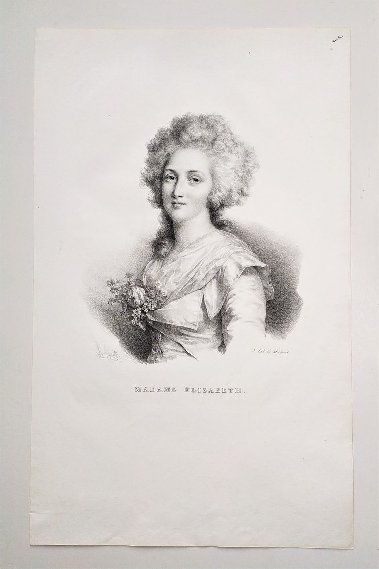 Portrait Historique Madame Elisabeth Lithographie Ancienne Par Henri Grévedon 19ème