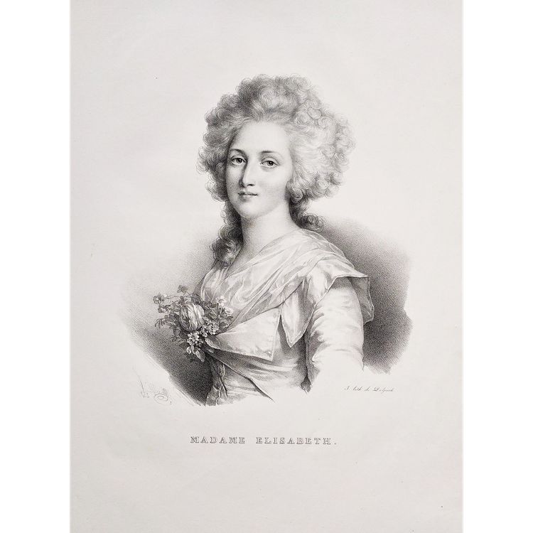 Portrait Historique Madame Elisabeth Lithographie Ancienne Par Henri Grévedon 19ème