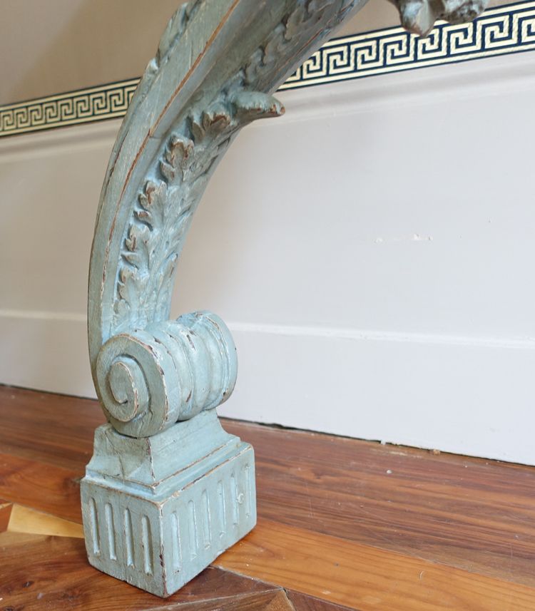 Console d'applique demi-lune d'époque Louis XVI dans le goût de Jacob, bois patiné et marbre