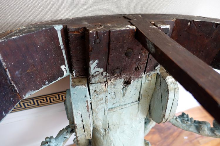 Console d'applique demi-lune d'époque Louis XVI dans le goût de Jacob, bois patiné et marbre