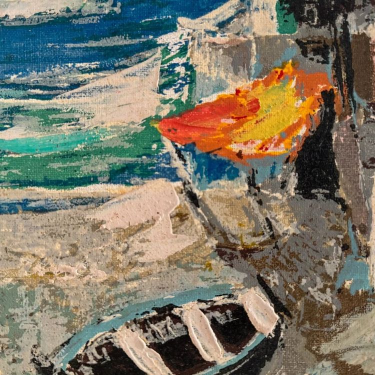 Huile sur panneau XXe représentant un port de pêche par S. Margarit