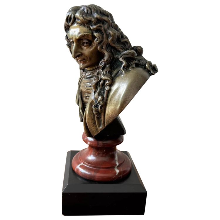 Busto in bronzo del XIX secolo raffigurante La Fontaine su base in marmo