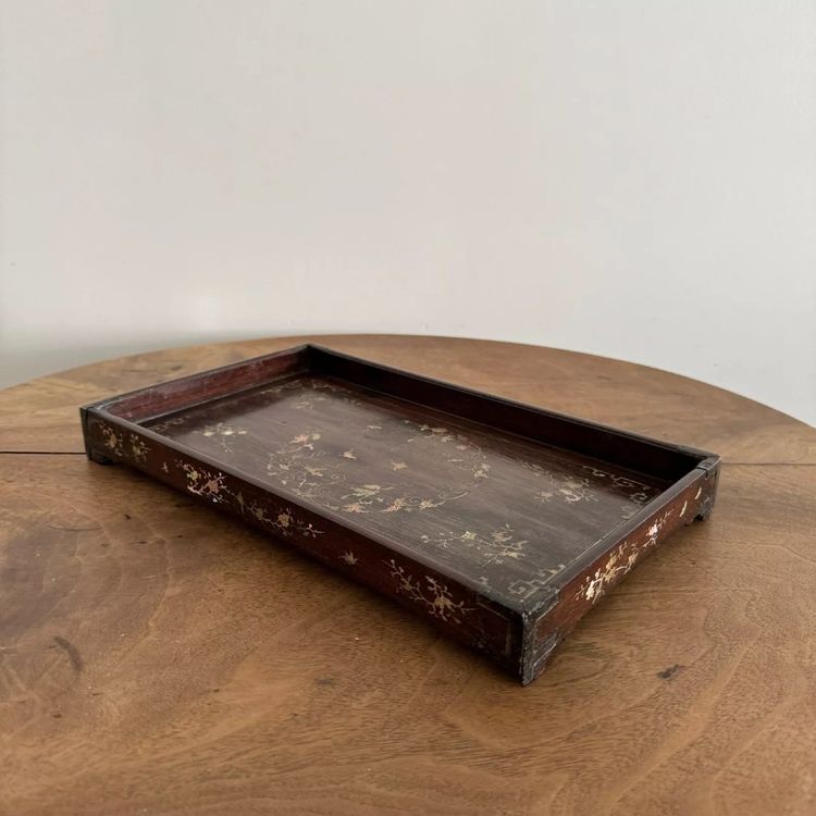 Ironwood tray inlaid with mother-of-pearl floral decoration Vietnam 20th century