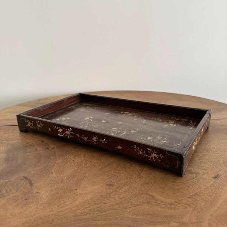 Ironwood tray inlaid with mother-of-pearl floral decoration Vietnam 20th century
