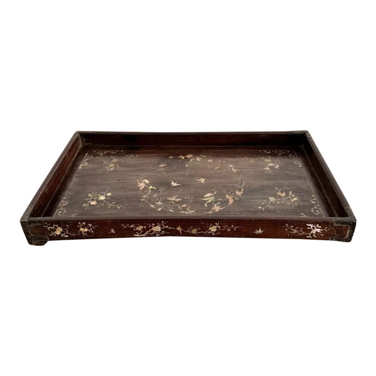 Ironwood tray inlaid with mother-of-pearl floral decoration Vietnam 20th century