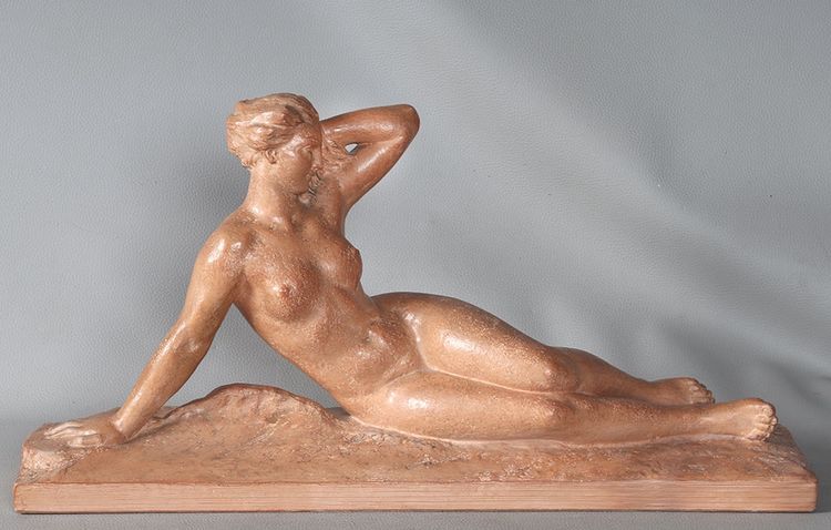 Terre cuite Art Déco, de Henri BARGAS nue féminin