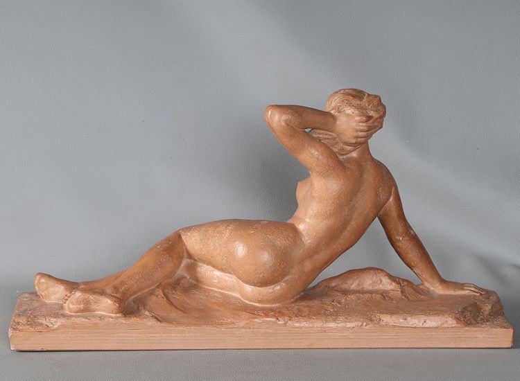 Terre cuite Art Déco, de Henri BARGAS nue féminin