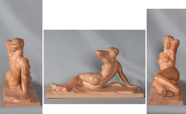 Terre cuite Art Déco, de Henri BARGAS nue féminin