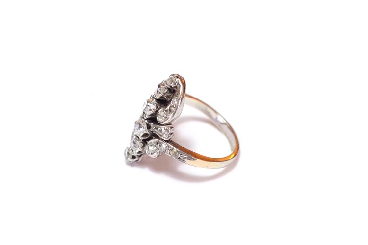 Bague Belle epoque diamants en or 18k et platine, bague marquise ancienne, bague de fiançailles