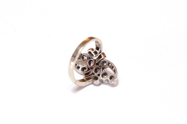 Bague Belle epoque diamants en or 18k et platine, bague marquise ancienne, bague de fiançailles