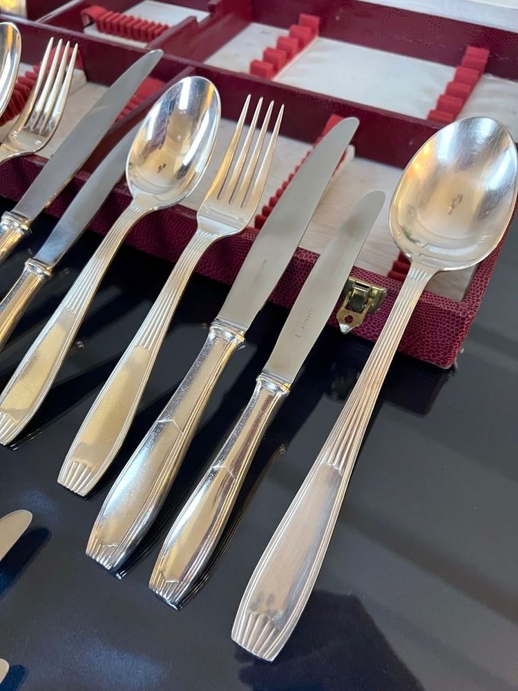 Alfénide Metal Cutlery - Ménagère Art Déco Christofle - Métal Blanc