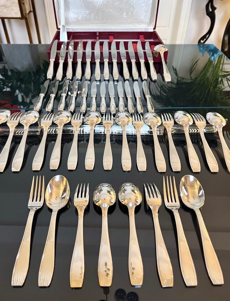 Alfénide Metal Cutlery - Ménagère Art Déco Christofle - Métal Blanc