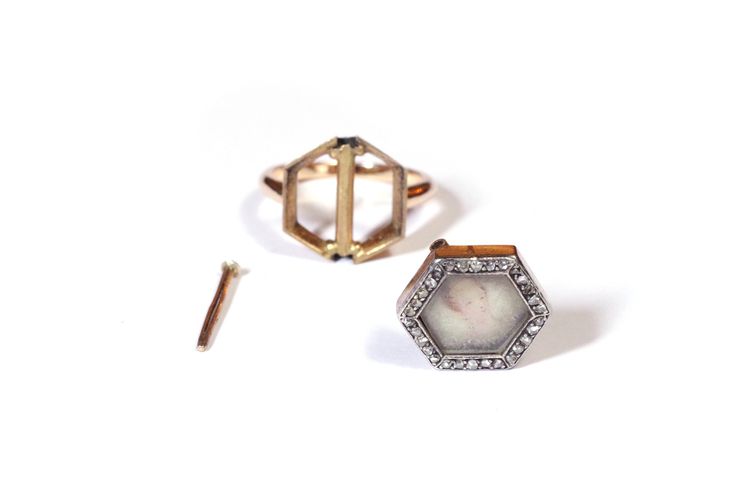 Antiker Portraitring mit Diamanten in Roségold, abnehmbarer Ring, Verwandlungsschmuck