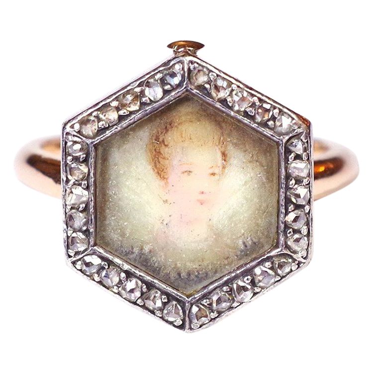 Antiker Portraitring mit Diamanten in Roségold, abnehmbarer Ring, Verwandlungsschmuck