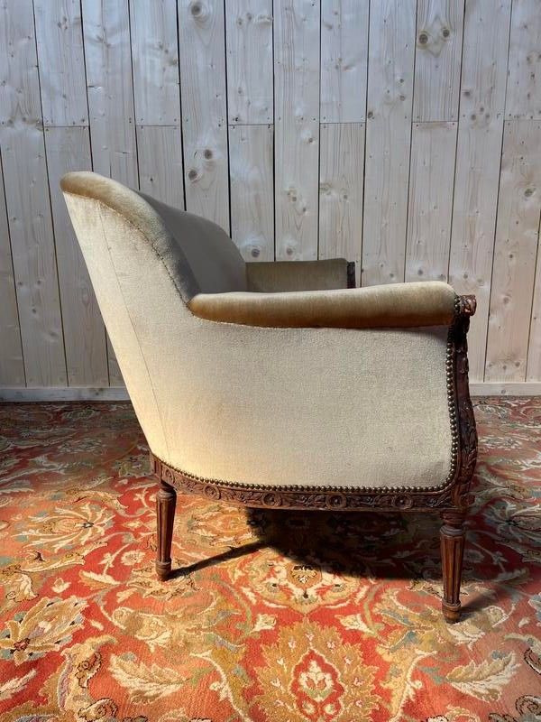 Sofa - Louis XVI style bench in frozen brown velvet
