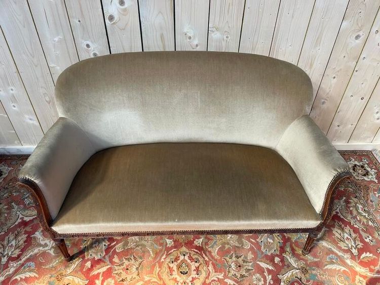 Sofa - Louis XVI style bench in frozen brown velvet