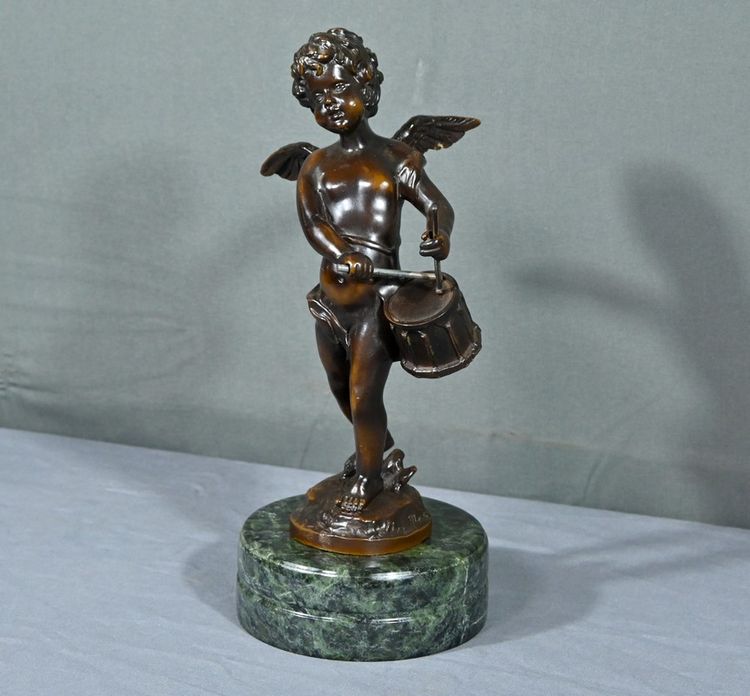 Putto in bronzo con tamburello, firmato A.Moreau – fine XIX secolo