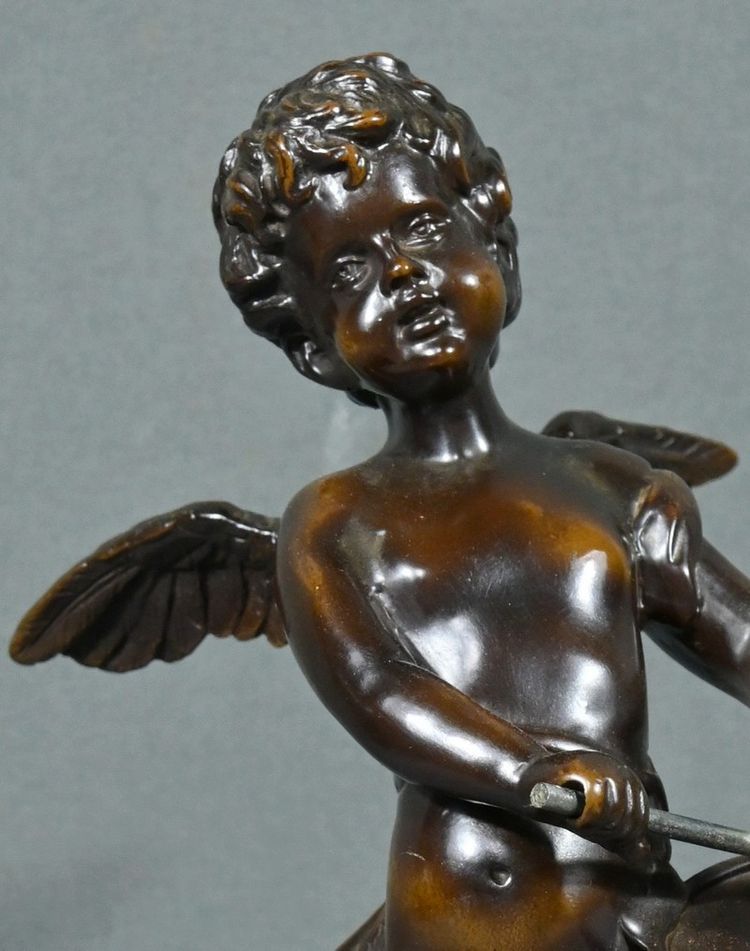 Putto in bronzo con tamburello, firmato A.Moreau – fine XIX secolo