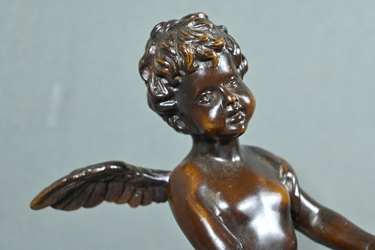 Putto in bronzo con tamburello, firmato A.Moreau – fine XIX secolo