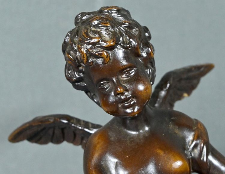 Putto in bronzo con tamburello, firmato A.Moreau – fine XIX secolo