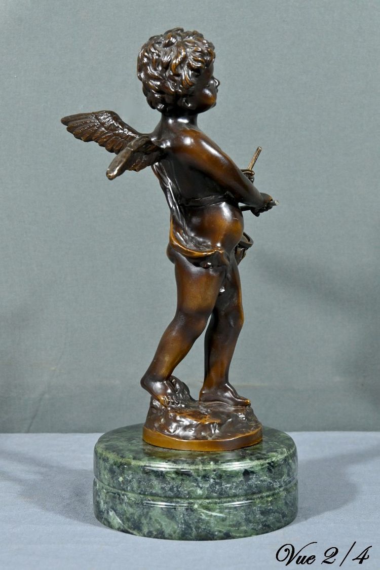 Putto in bronzo con tamburello, firmato A.Moreau – fine XIX secolo