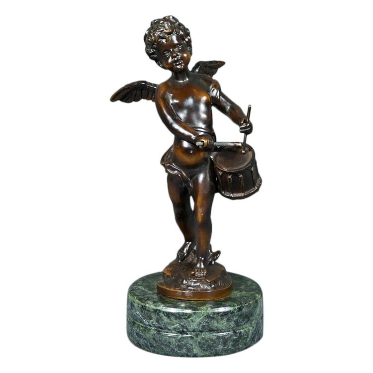 Putto in bronzo con tamburello, firmato A.Moreau – fine XIX secolo