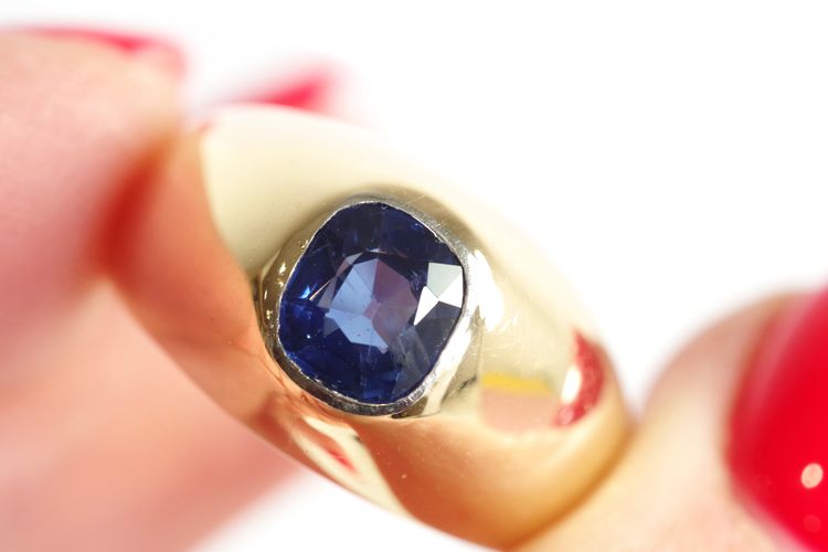 Bague jonc saphir en or 18 karats, bague jonc, saphir naturel, bague vintage