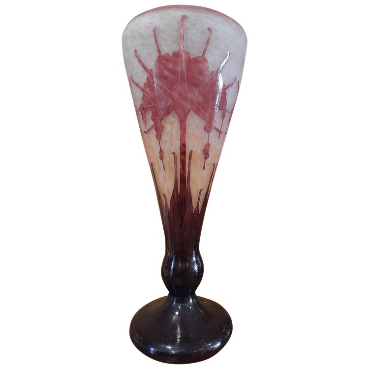 Vaso di rododendro in vetro Art Déco francese - C. Schneider 1927/1928