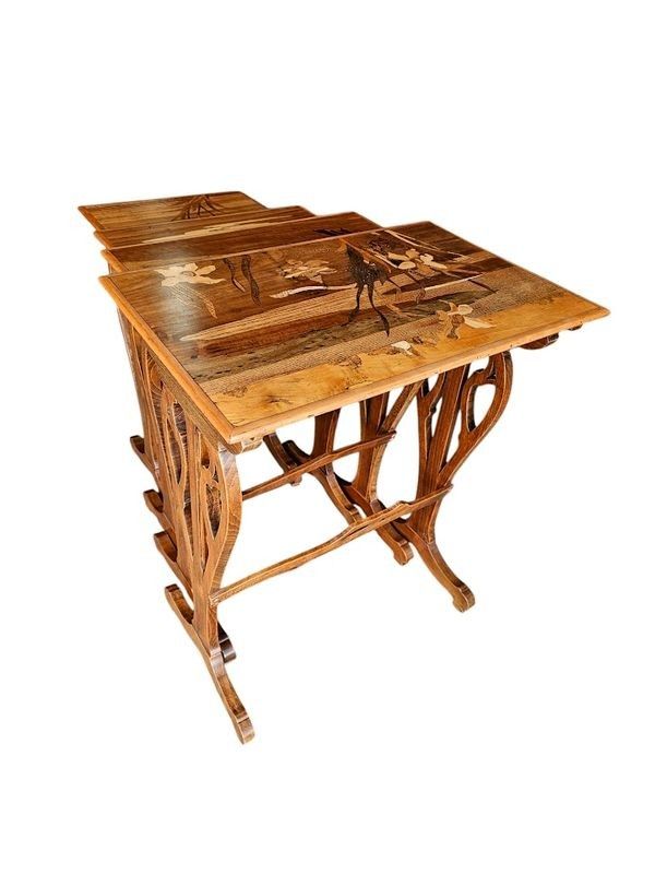 Emile Gallé Art Nouveau Nesting Table "Narcissus"