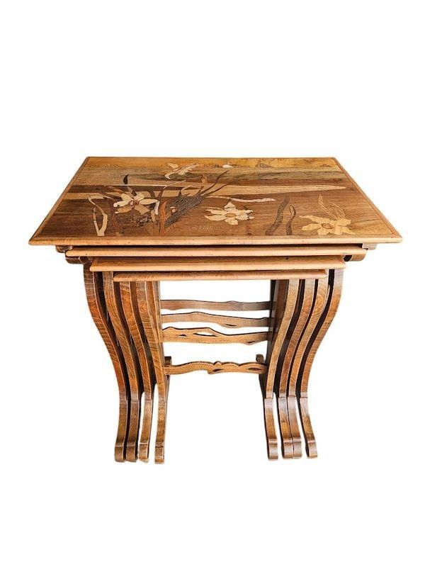 Emile Gallé Art Nouveau Nesting Table "Narcissus"