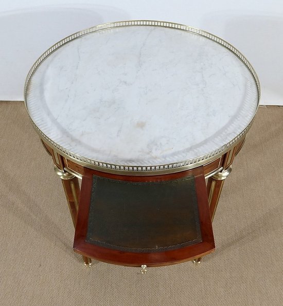  Table Bouillotte en Acajou et Marbre de Carrare, style Louis XVI – milieu XIXe 