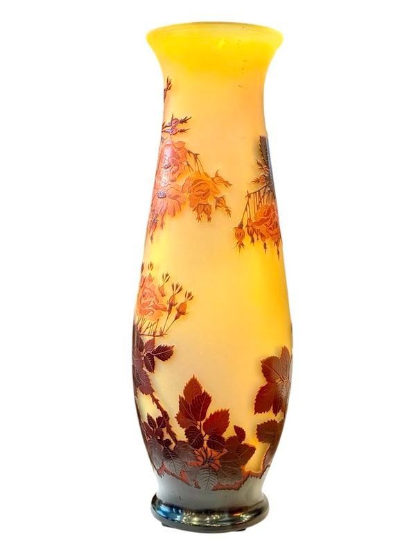 Emile Gallé Large Art Nouveau Vase "With Roses"