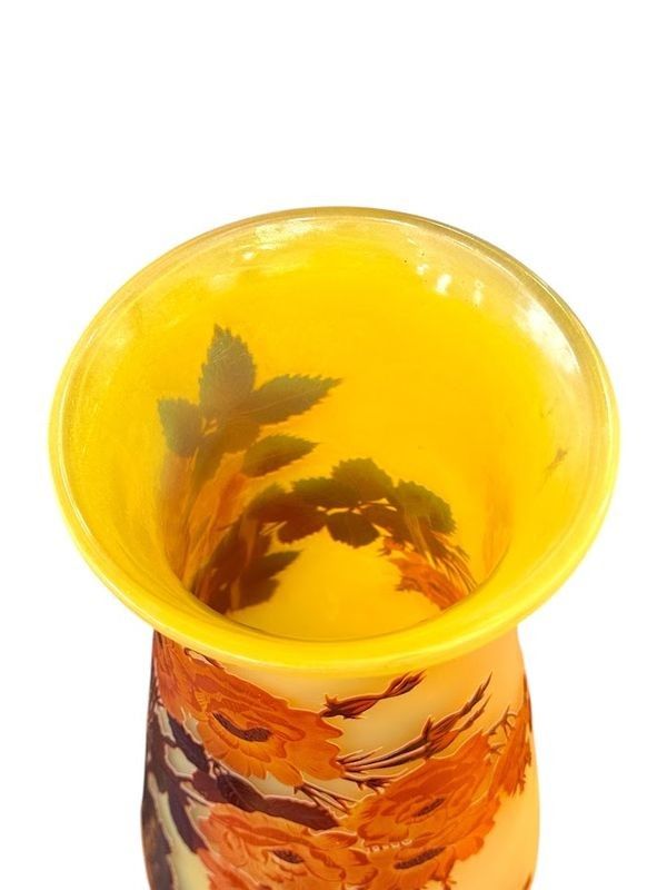 Emile Gallé Large Art Nouveau Vase "With Roses"