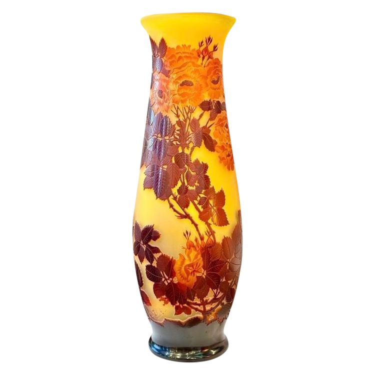 Emile Gallé Large Art Nouveau Vase "With Roses"