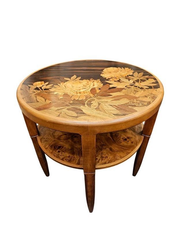 Emile Gallé Table Basse Art Nouveau "Pivoines"