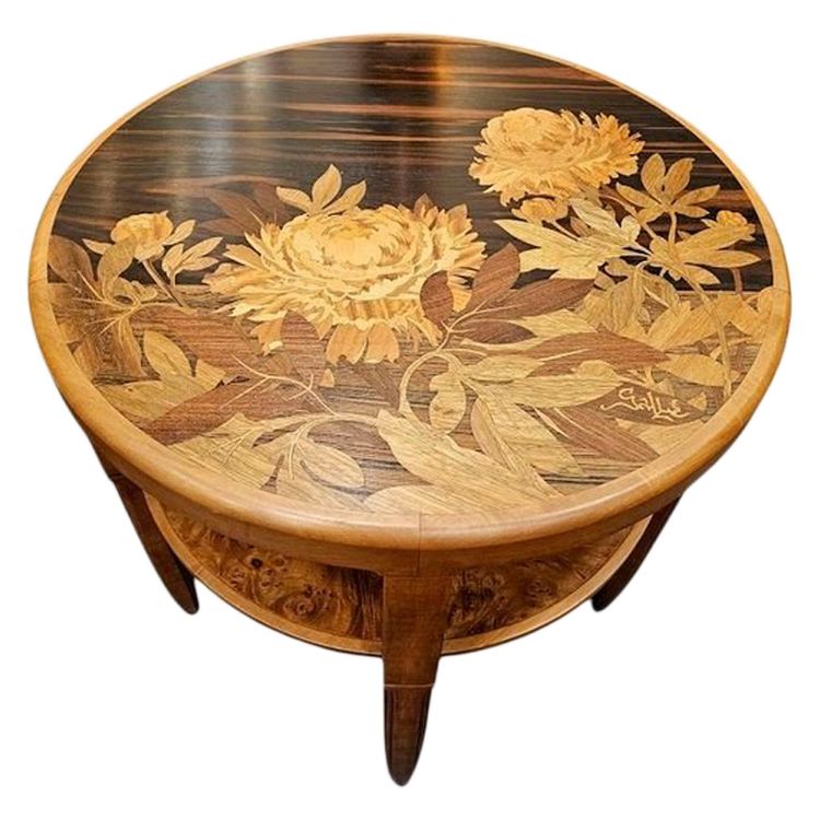 Emile Gallé Table Basse Art Nouveau "Pivoines"
