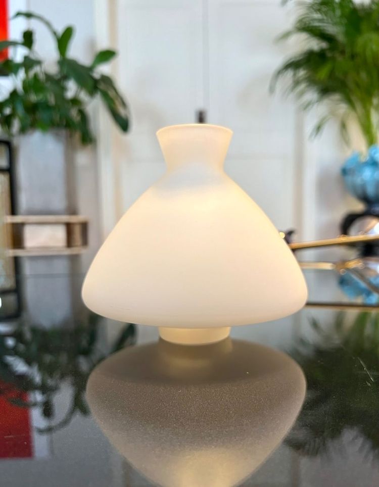 Lampada a sospensione vintage in metallo e opalina - Lustre Lampe 20e Siècle