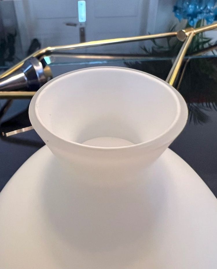 Lampada a sospensione vintage in metallo e opalina - Lustre Lampe 20e Siècle