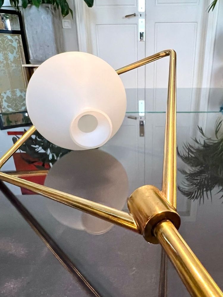 Lampada a sospensione vintage in metallo e opalina - Lustre Lampe 20e Siècle