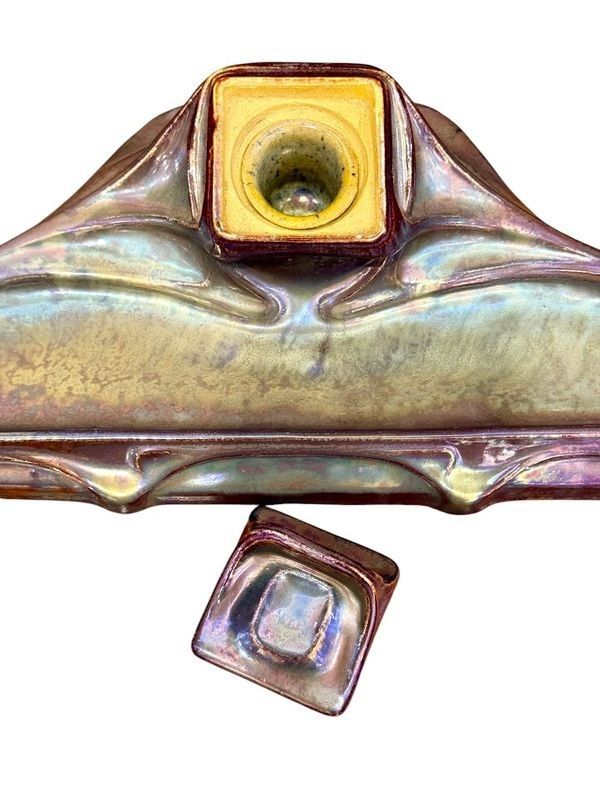 Rambervillers Art Nouveau Inkwell in Flamed Stoneware