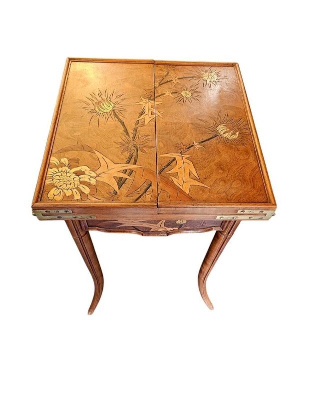 Emile Gallé Table à Jeux Art Nouveau "Chardons"