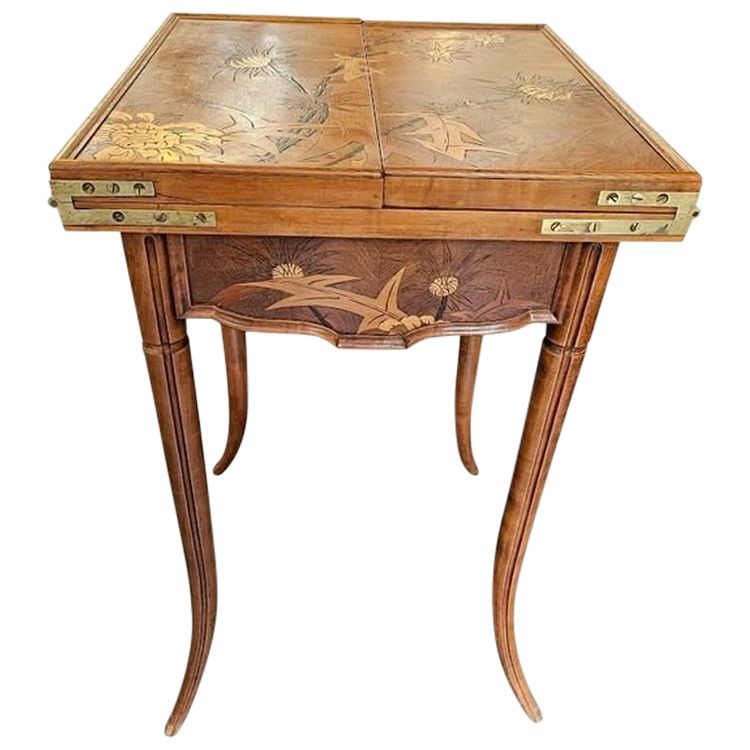 Emile Gallé Table à Jeux Art Nouveau "Chardons"