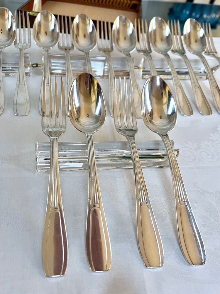 Coffret De 24 Pièces En Métal Blanc Alfénide - Art Deco Flatware